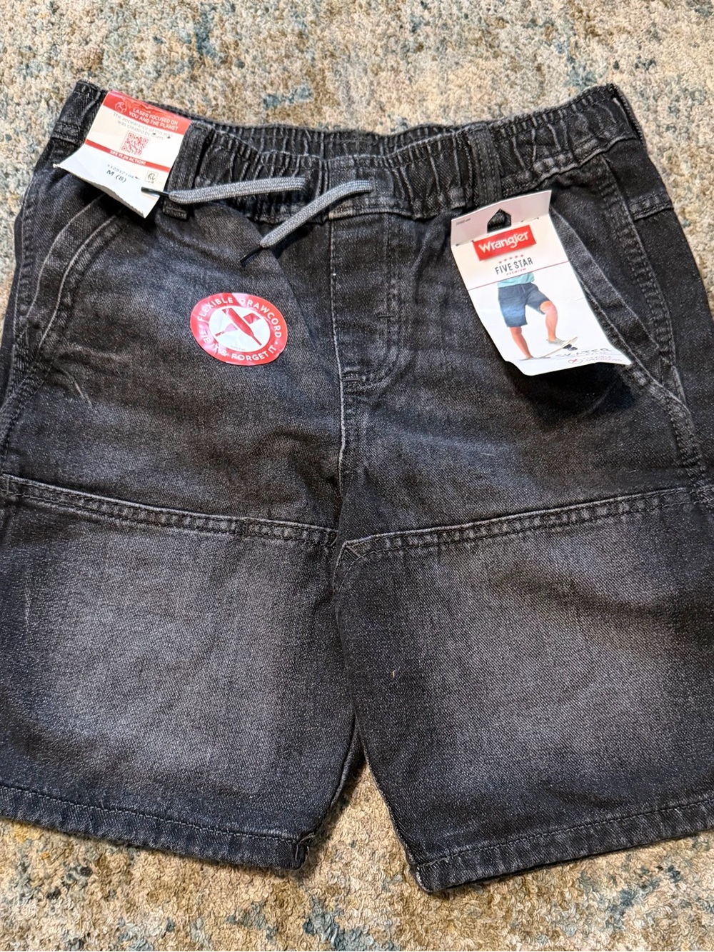 Wrangler Black Denim Drawstring Shorts with Patch